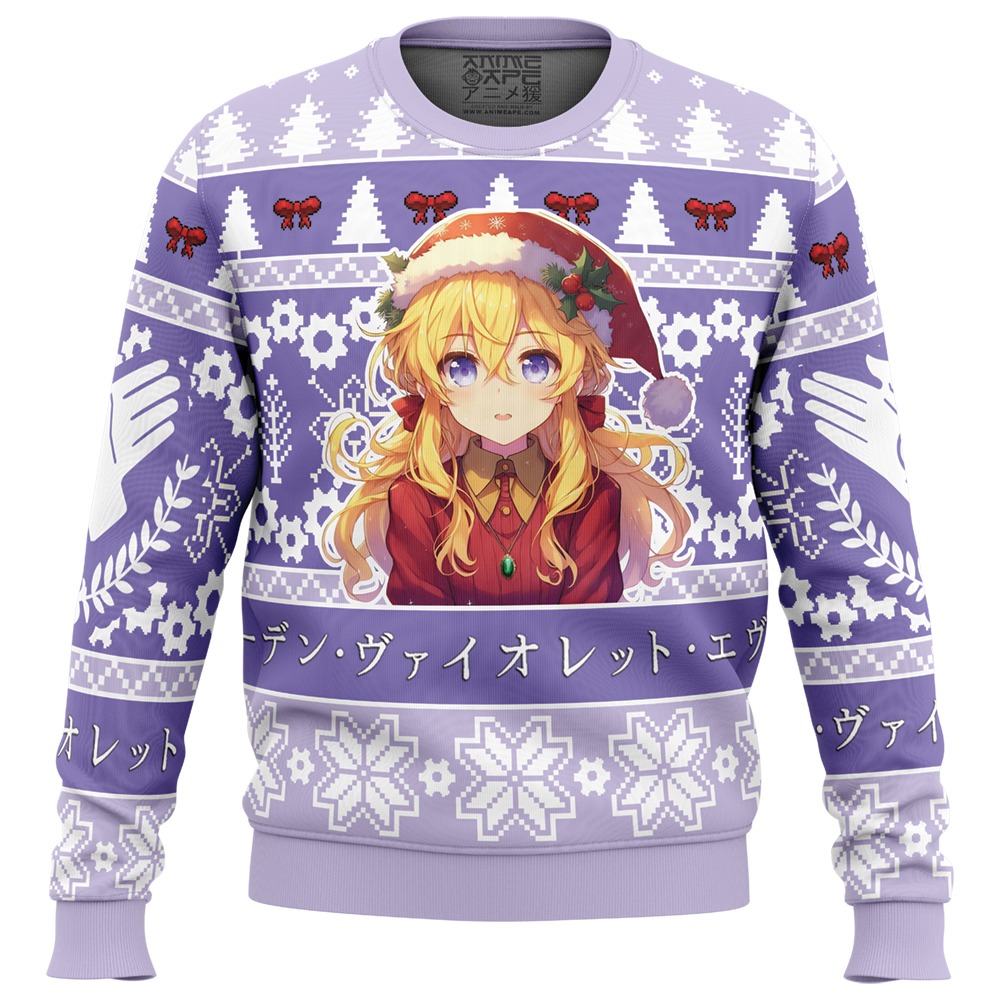 Christmas Soldier Violet Evergarden Ugly Christmas Sweater FRONT mockup