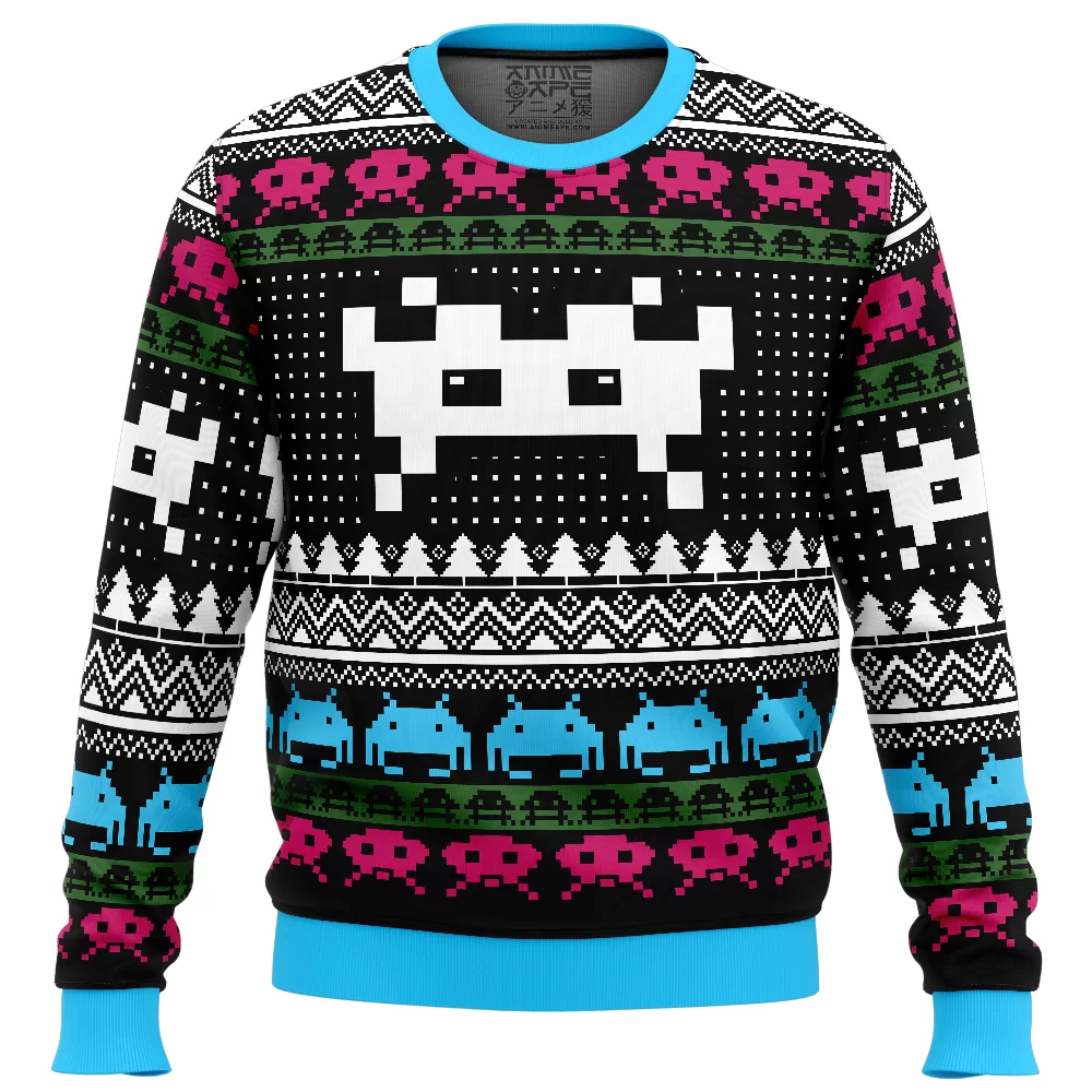 Christmas Space Invaders Ugly Christmas Sweater FRONT mockup