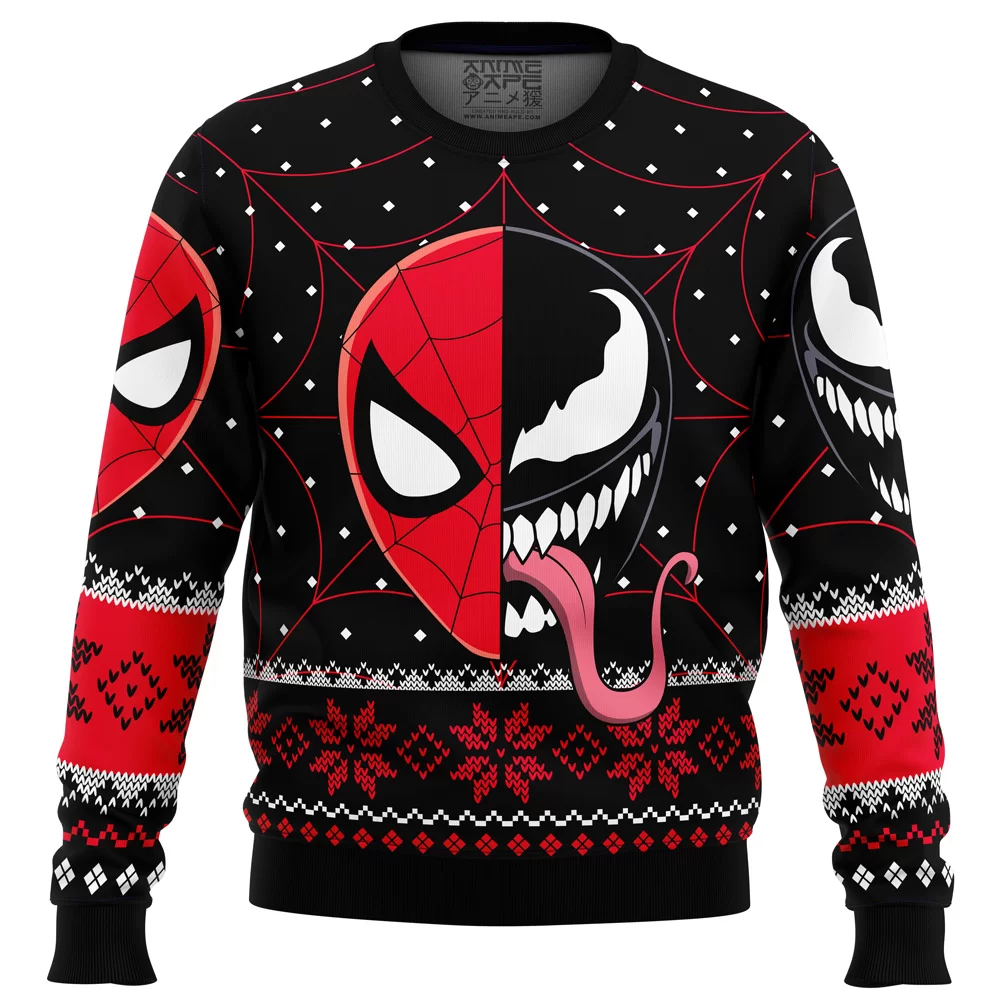 Christmas Spider man Venom Marvel Comics Ugly Christmas Sweater FRONT mockup