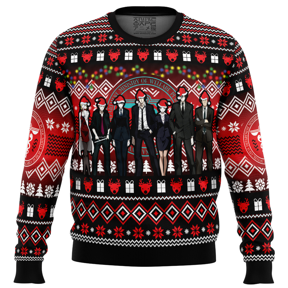 Christmas Staff Psycho Pass Ugly Christmas Sweater FRONT mockup