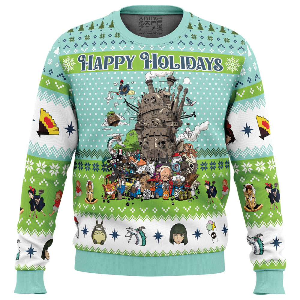 Christmas Studio Ghibli Ugly Christmas Sweater FRONT mockup