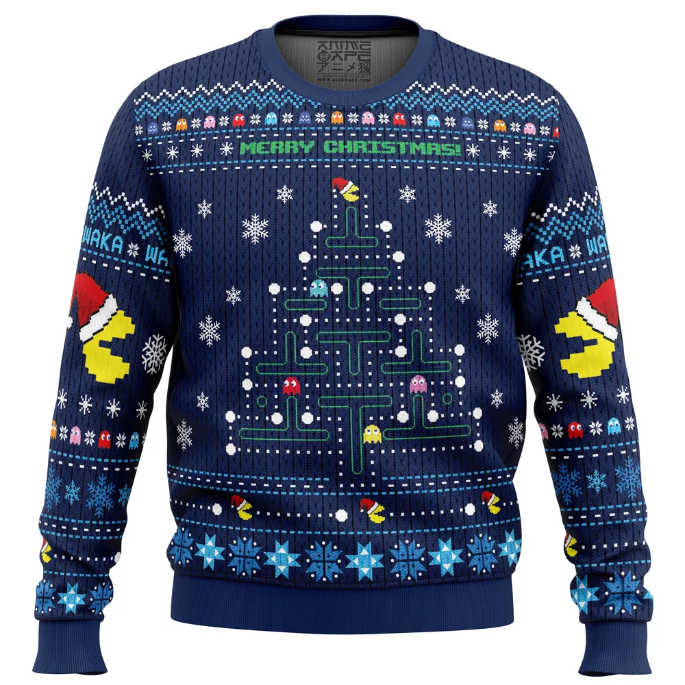 Christmas Tree Pac Man men sweatshirt FRONT mockup