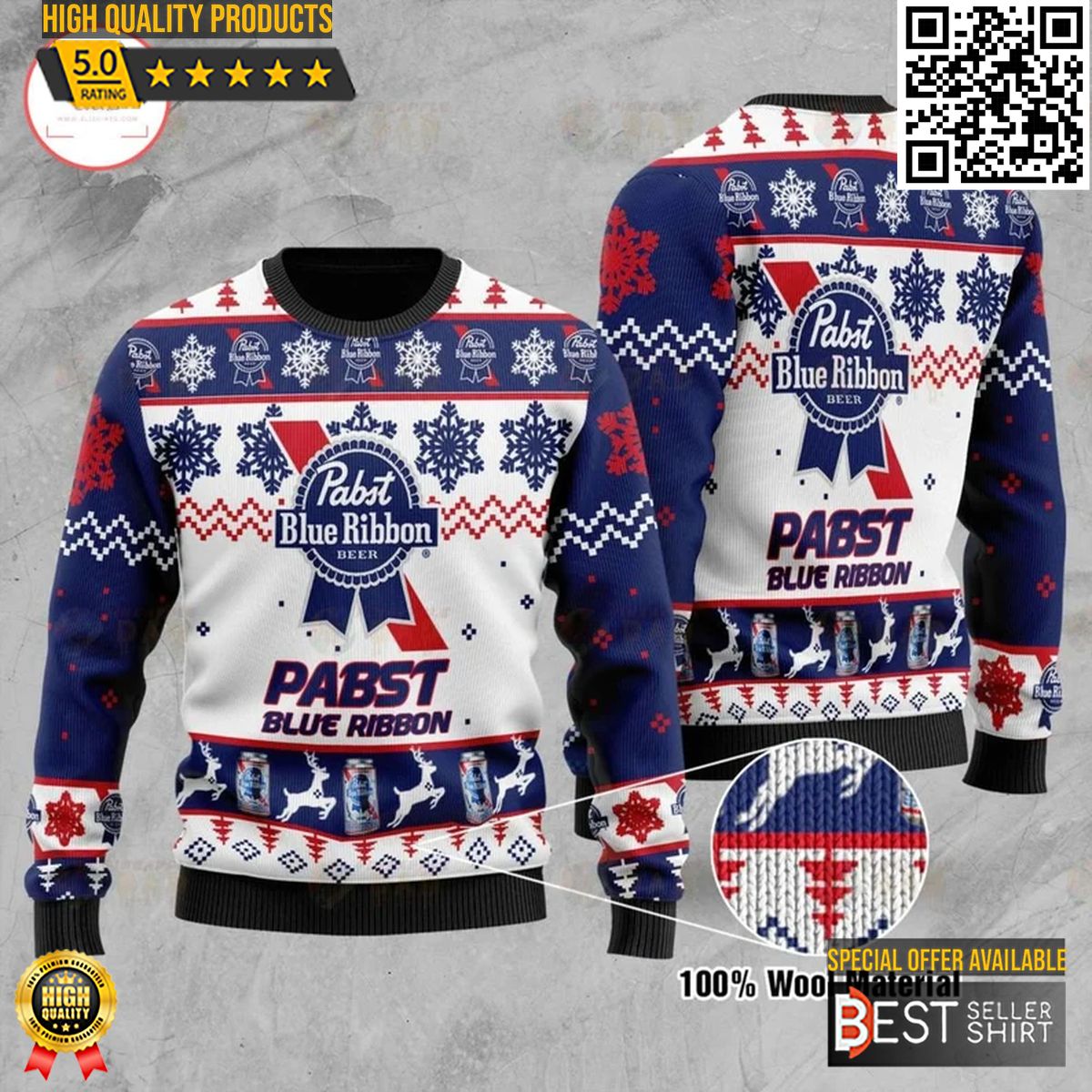 Christmas Ugly Sweater Pabst Blue Ribbon Xmas Gift For Beer Brand Lovers 2