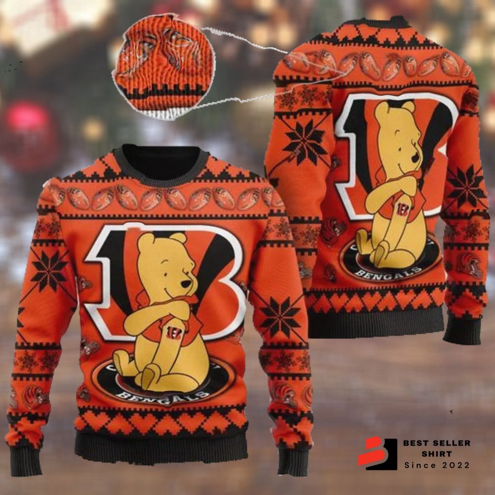 Cincinnati Bengals Logo NFL Winnie Pooh Ugly Xmas Sweater