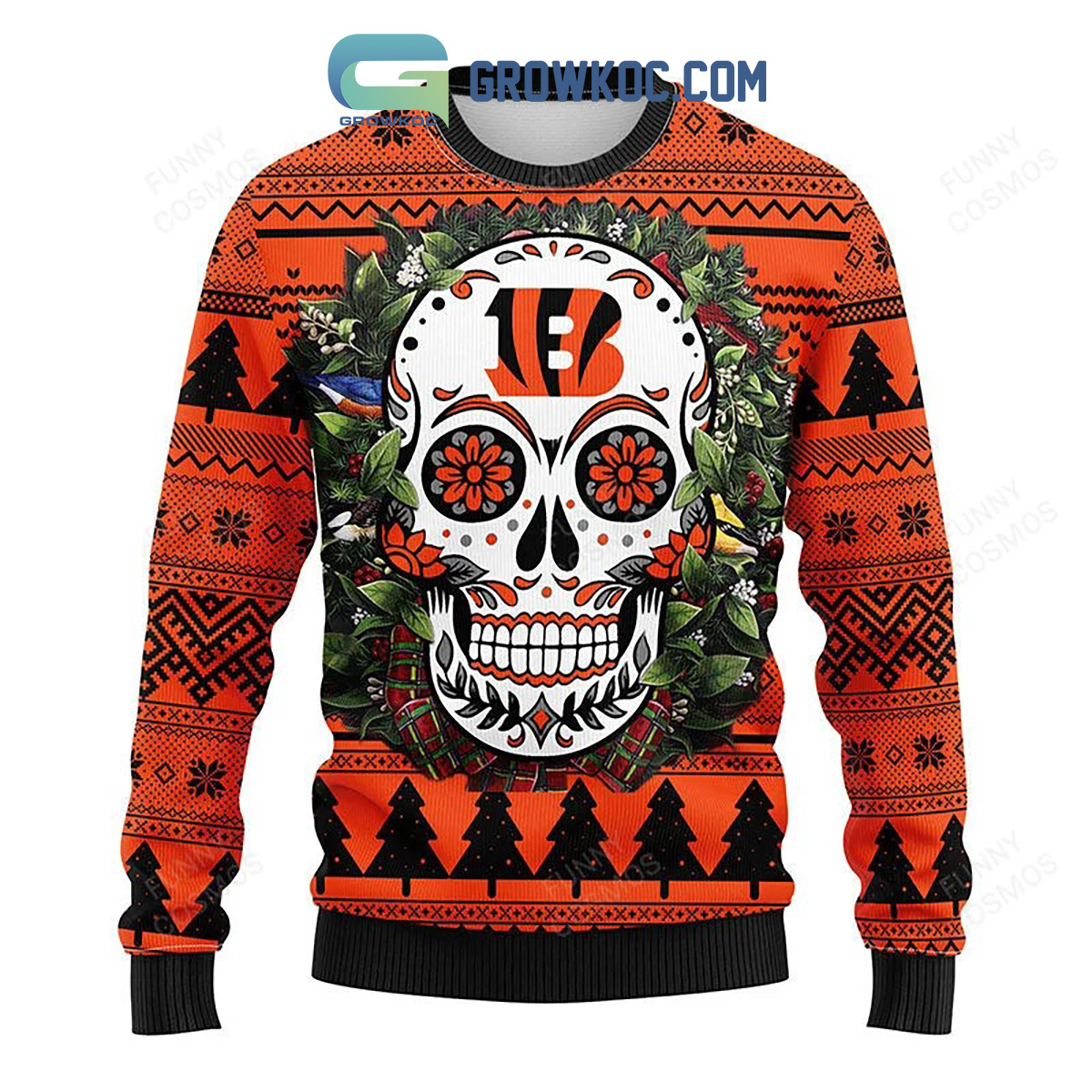 Cincinnati Bengals Skull Flower Ugly Christmas Ugly Sweater2B1 WuBt3