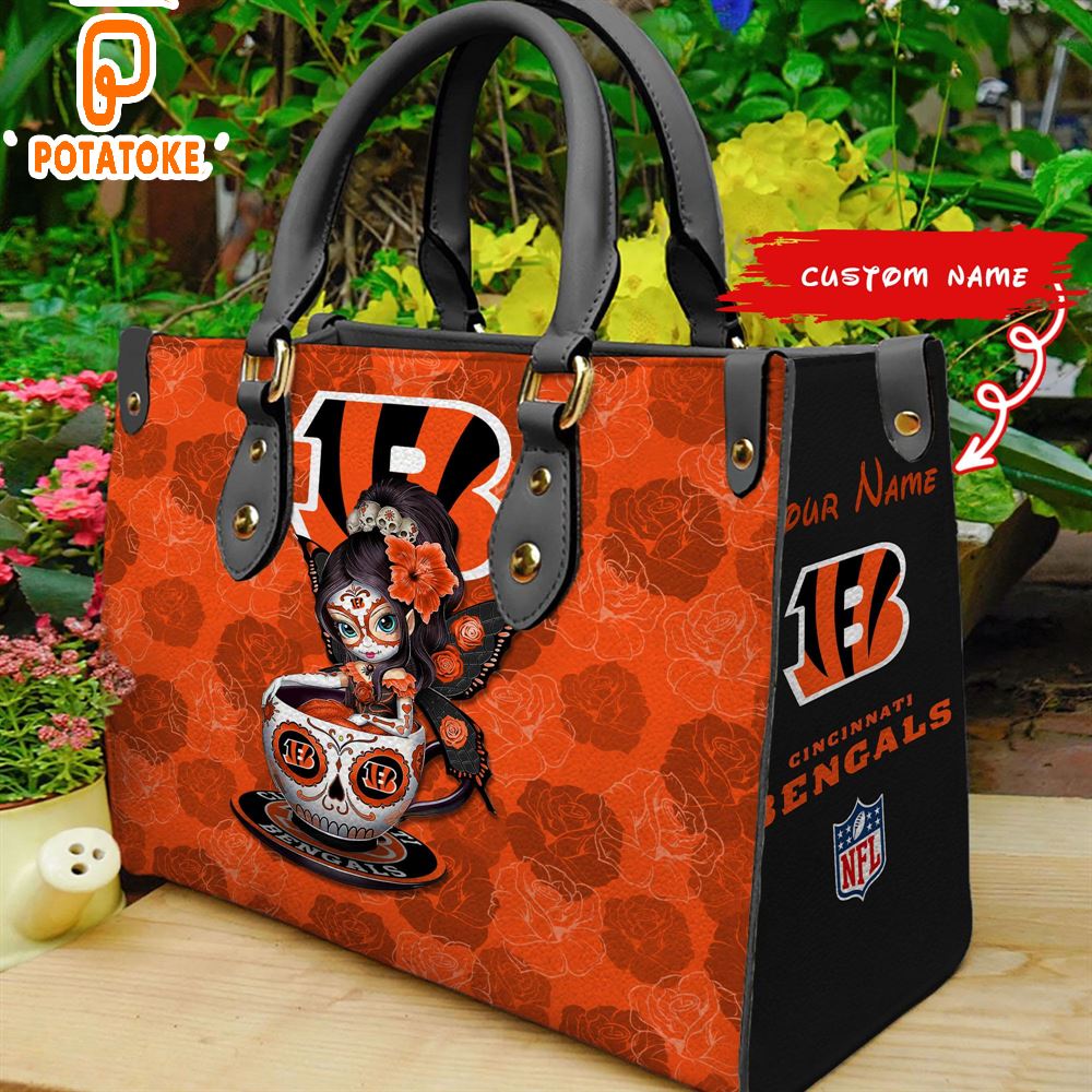 Cincinnati Bengals Sugar Skull Girl Women Leather Hand Bag