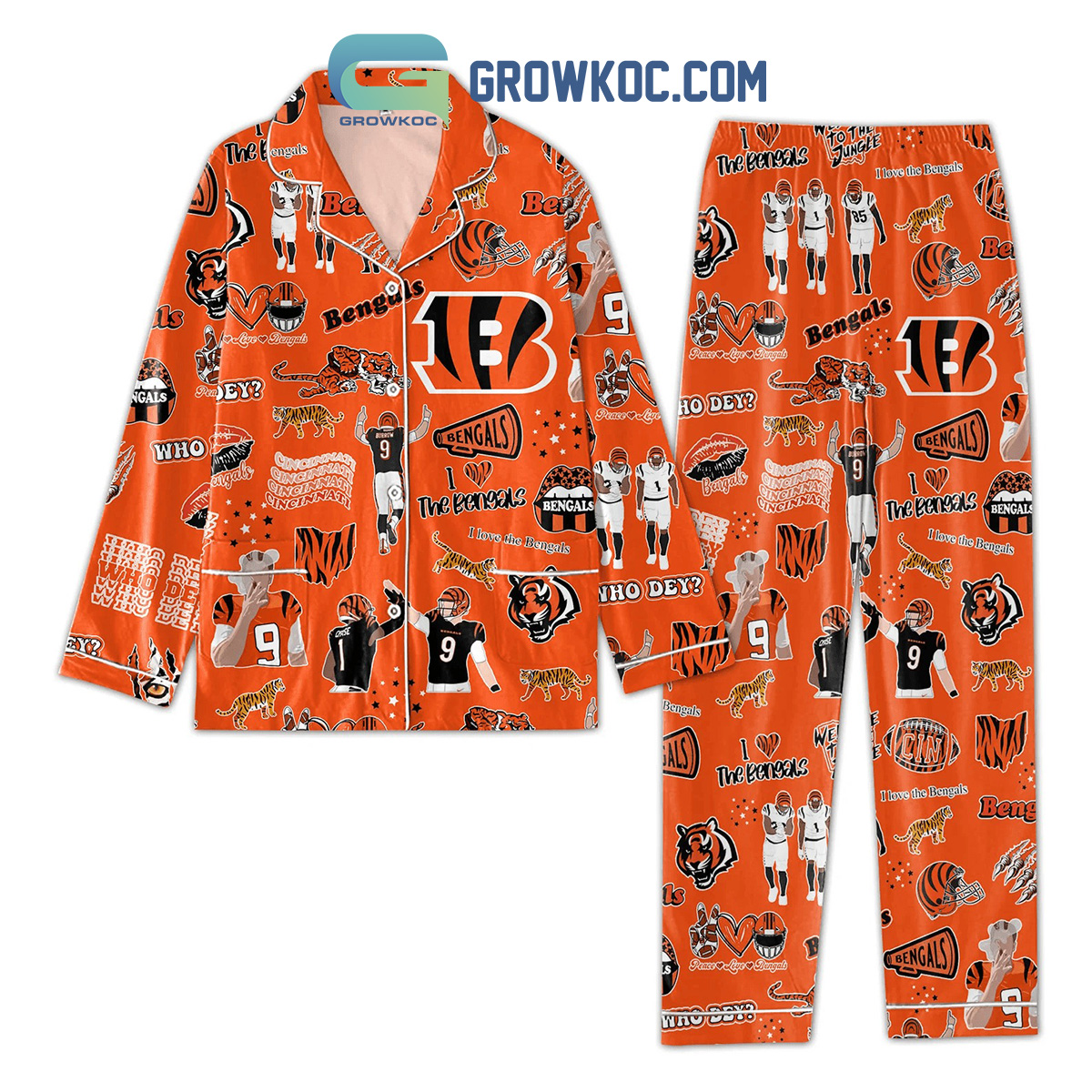 Cincinnati Bengals Who Dey Peace Love Pajamas Set2B1 8JyY9