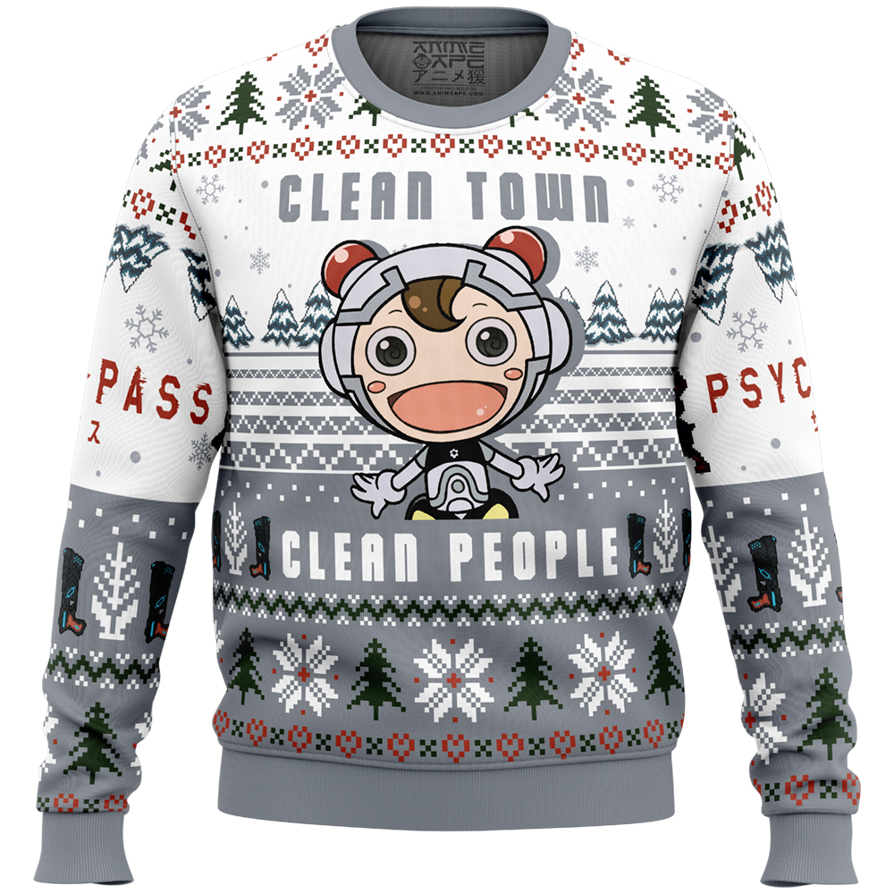 Clean Town Clean People Psycho Pass Ugly Christmas Sweater FRONT mockup