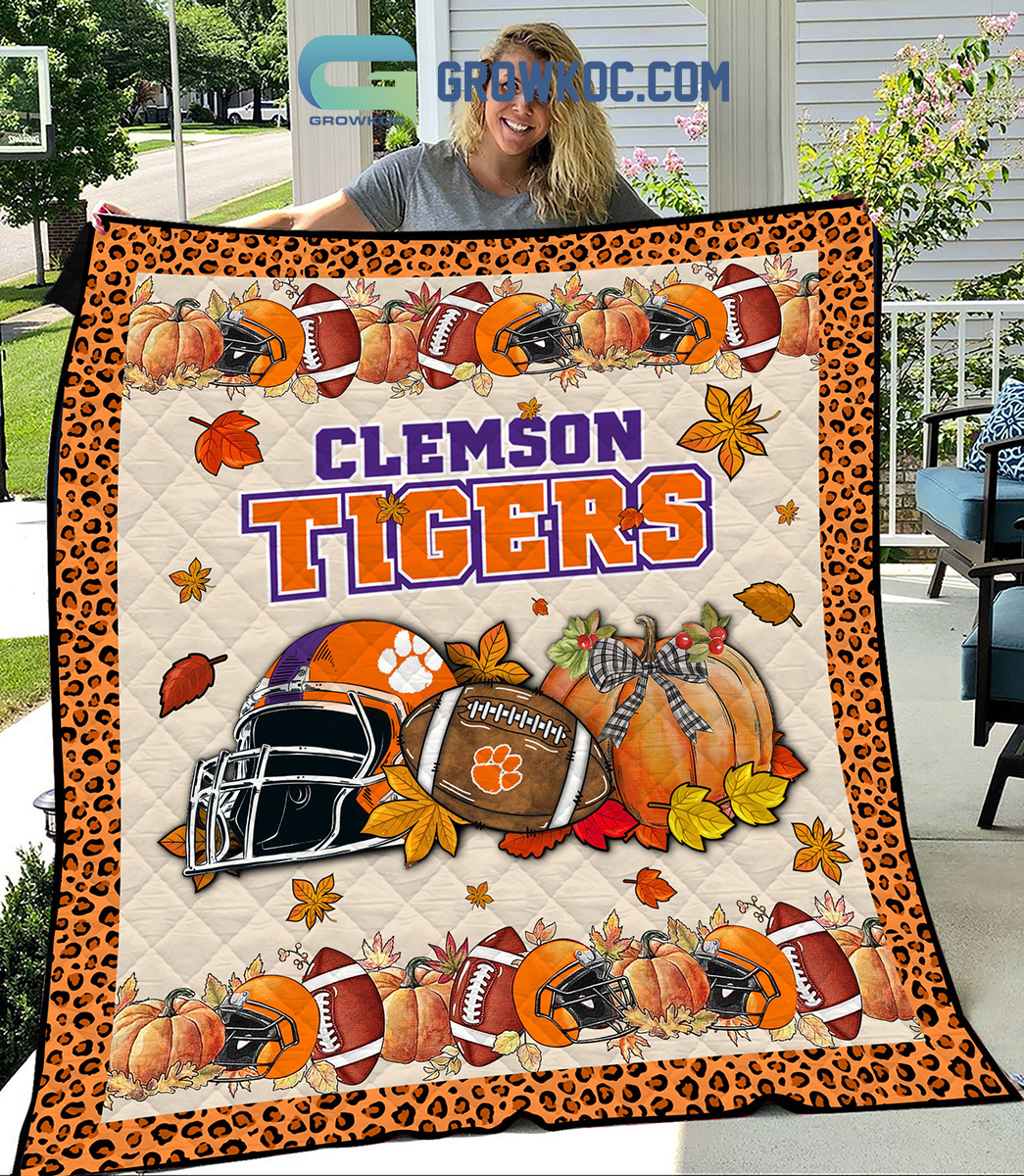 Clemson Tigers NCAA Football Welcome Fall Pumpkin Halloween Fleece Blanket Quilt2B1 Vc2bD