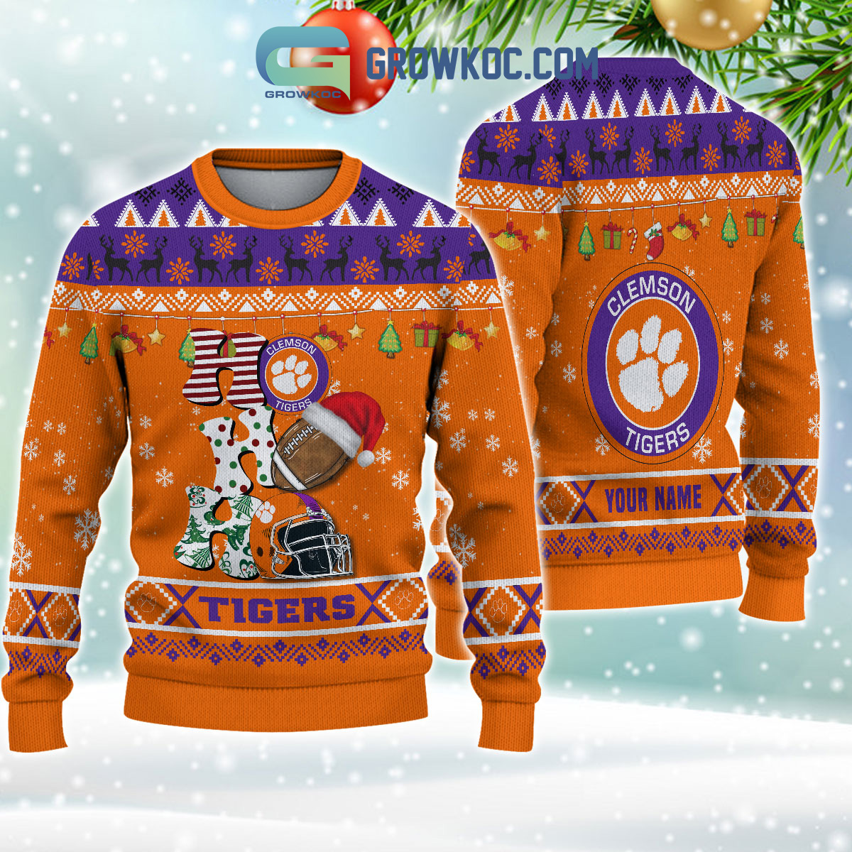 Clemson Tigers NCAA Ho Ho Ho Snow Christmas Personalized Ugly Sweater2B1 OnSVF