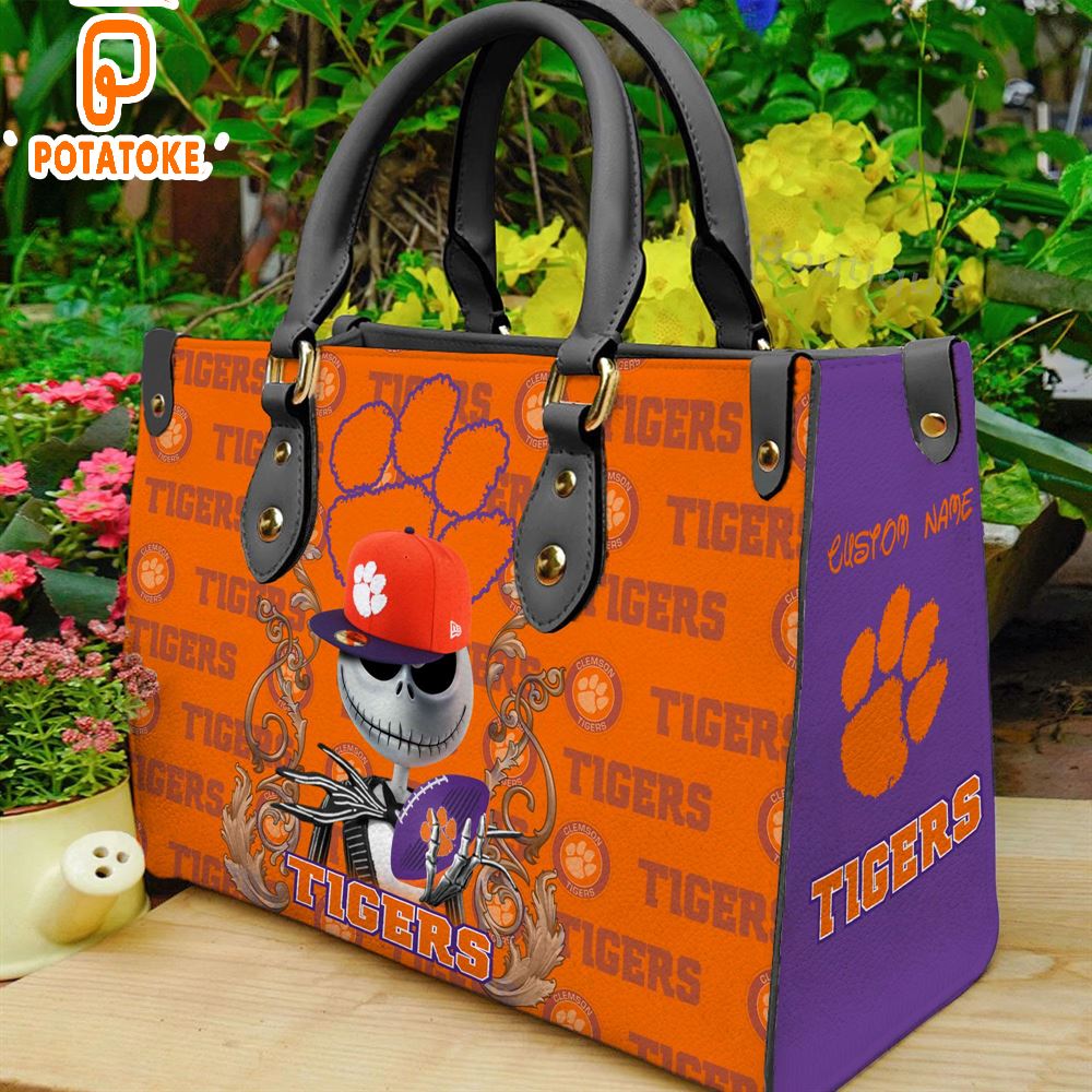 Clemson Tigers NCAA Jack Skellington Women Leather Hand Bag