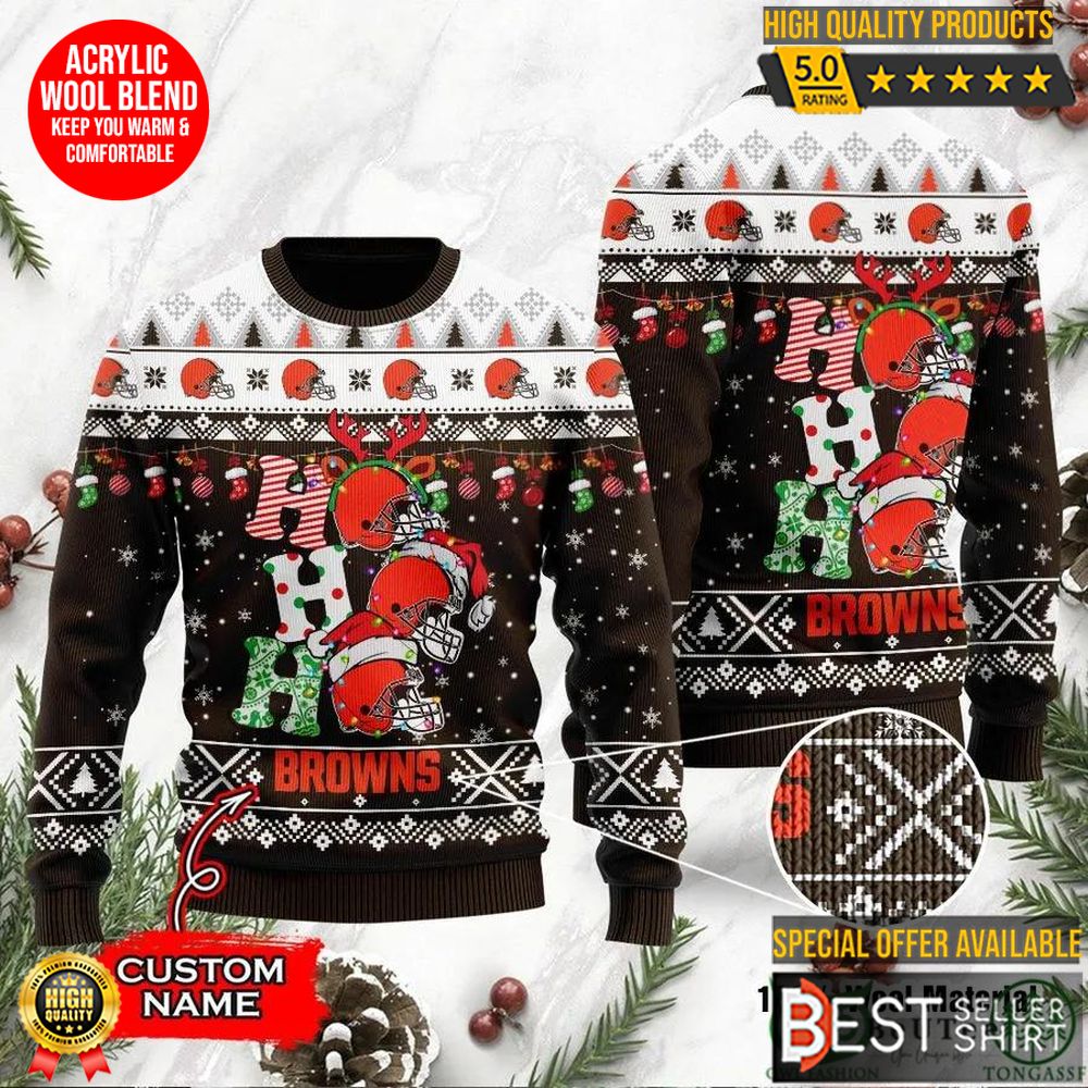 Cleveland Browns Football Logo Hohoho Christmas Ugly Sweater Personalized Shirt 1