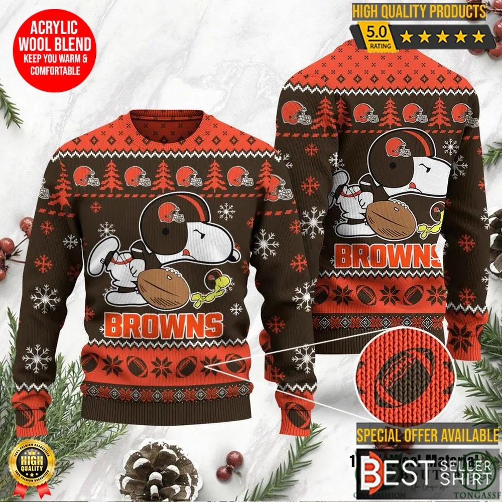 Cleveland Browns Logos American Football Snoopy Dog Christmas Ugly Sweater 1