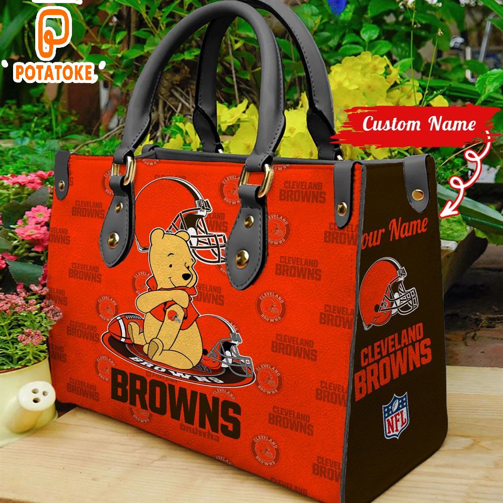 Cleveland Browns Pooh Bear Women Leather Hand Bag