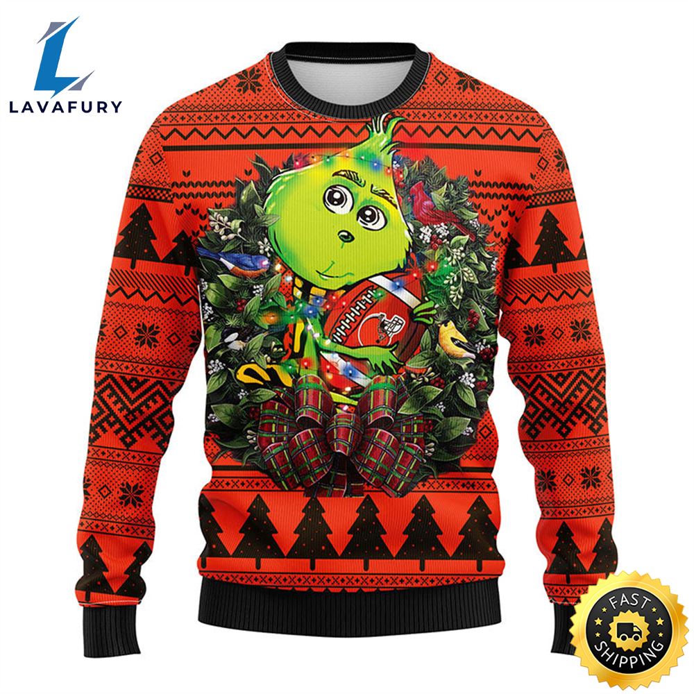 Cleveland Browns Grinch Hug Christmas Ugly Sweater 1 ncrme5