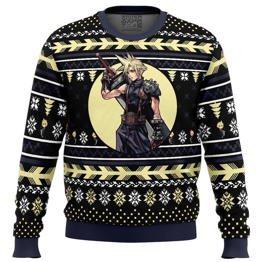 Cloud Final Fantasy Ugly Christmas Sweater FRONT mockup