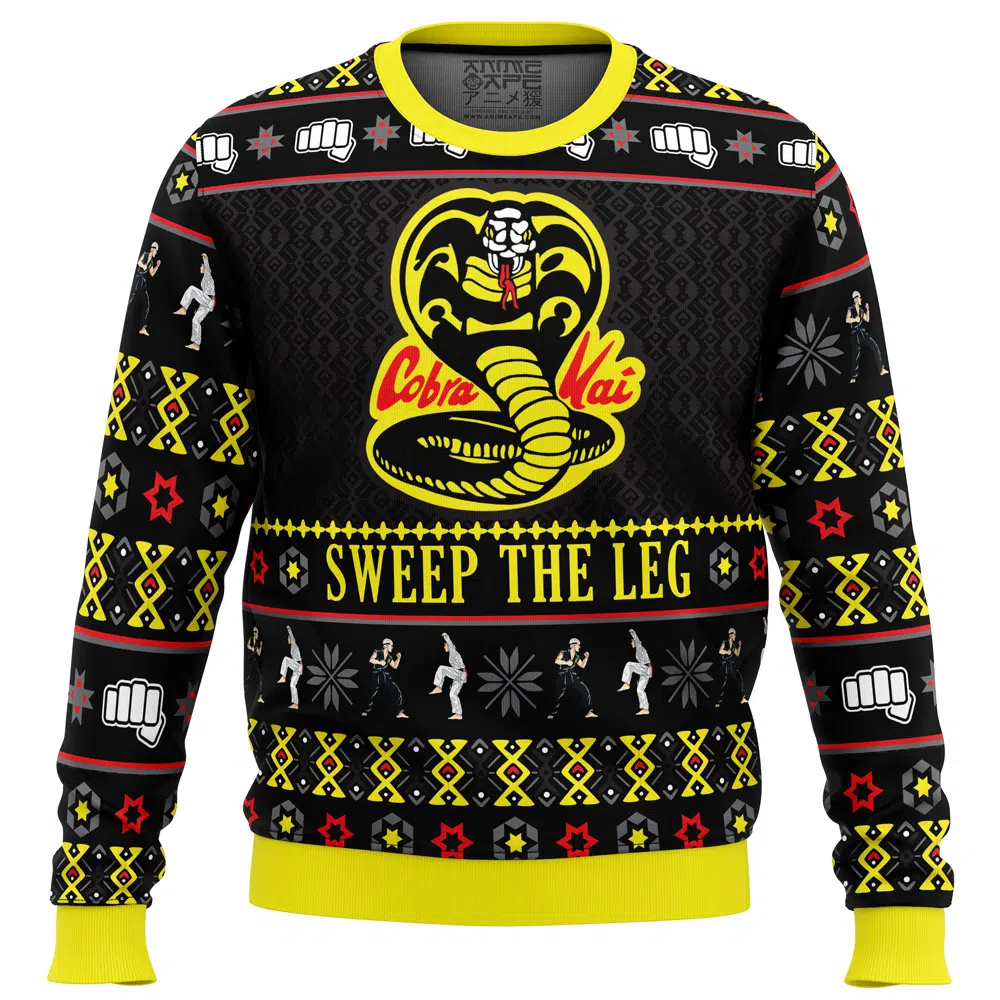 Cobra Kai Sweep The Leg KK PC Ugly Christmas Sweater FRONT mockup