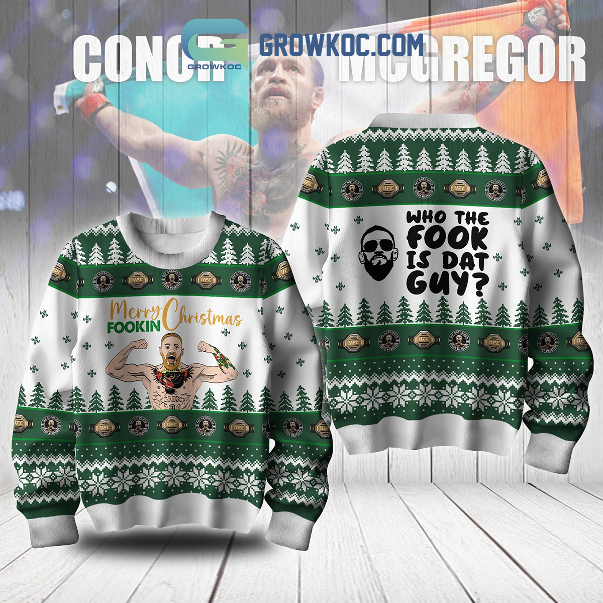 Conor McGregor Merry Fookin Christmas Ugly Sweater2B1 3PRpr