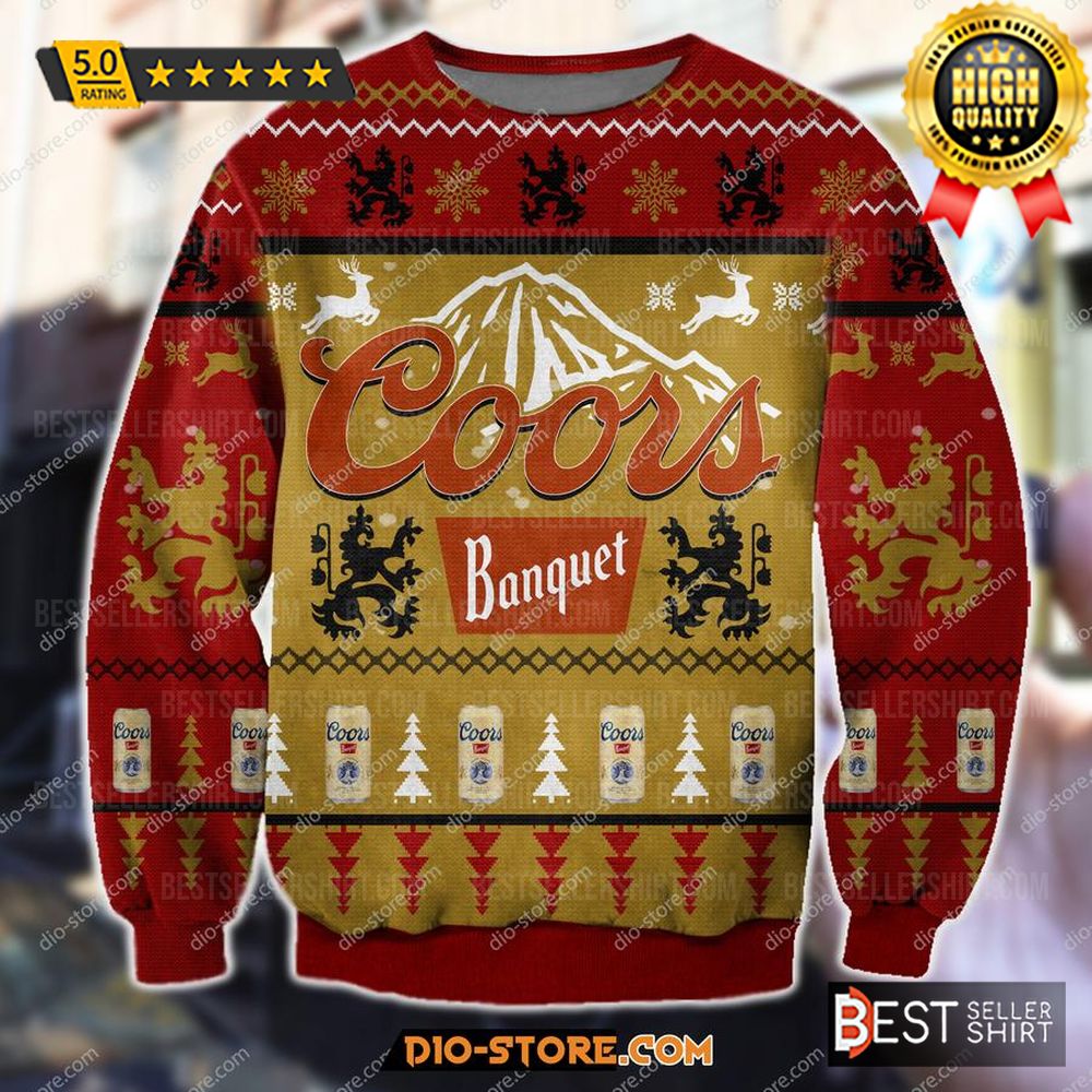 Coors Banquet Beer Logos Moutain Red Christmas Ugly Sweater 1