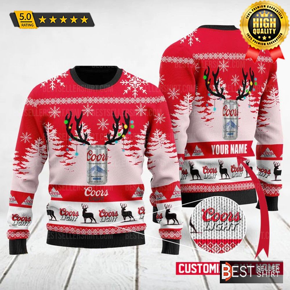 Coors Light Beer Logos Deer Personalized Christmas Ugly Sweater 1