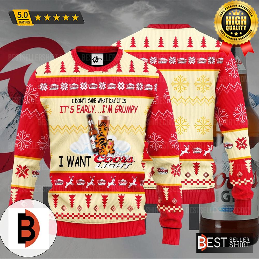 Coors Light Beer Logos I Do not Care Tigger Winnie Pooh Christmas Ugly Sweater 1