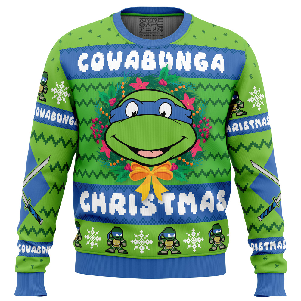 Cowabunga Leonardo Christmas TMNT PC men sweatshirt FRONT mockup