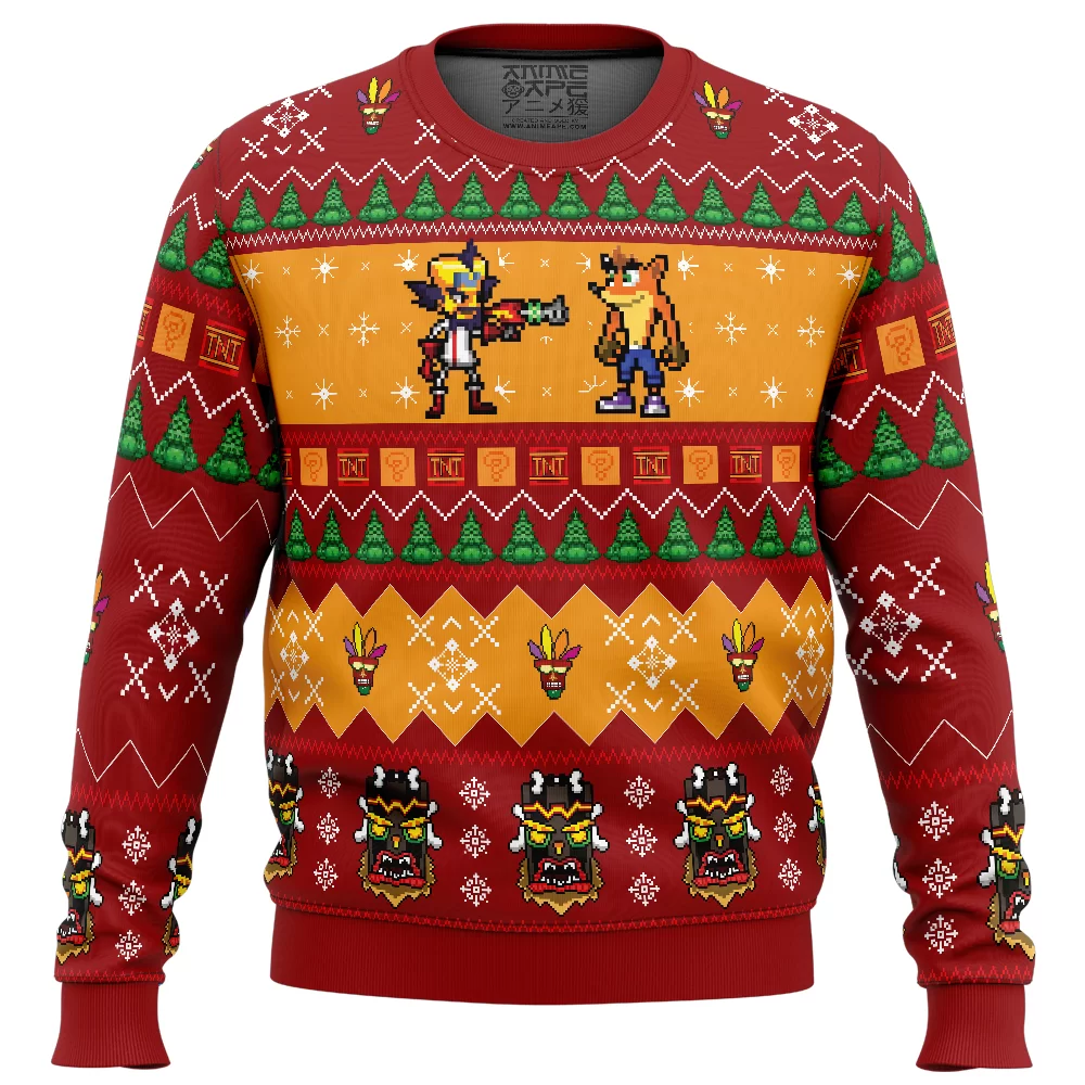 Crash and Doc Neo Crash Bandicoot Ugly Christmas Sweater FRONT mockup