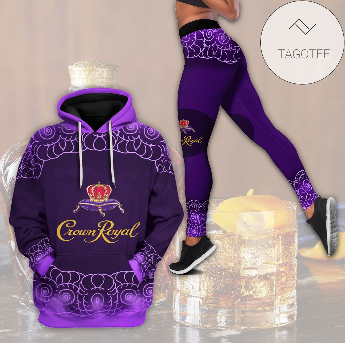 Crown Royal All Over Print 3D Combo Legging Hoodie Purple