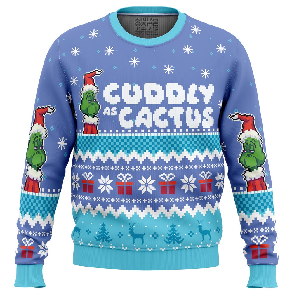 Cuddly as a Cactus Grinch PC Ugly Christmas Sweater front mockup