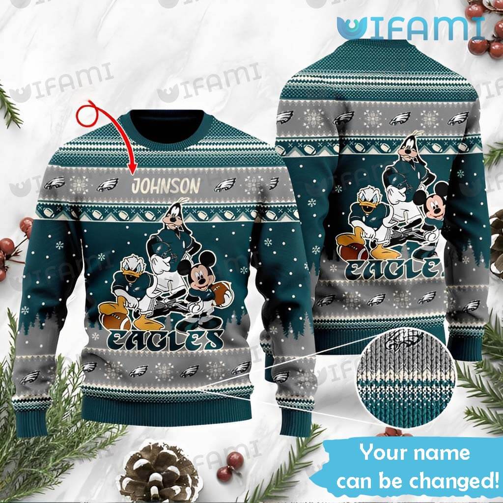 Custom Eagles Ugly Sweater Goofy Mickey Donald Philadelphia Eagles Gift