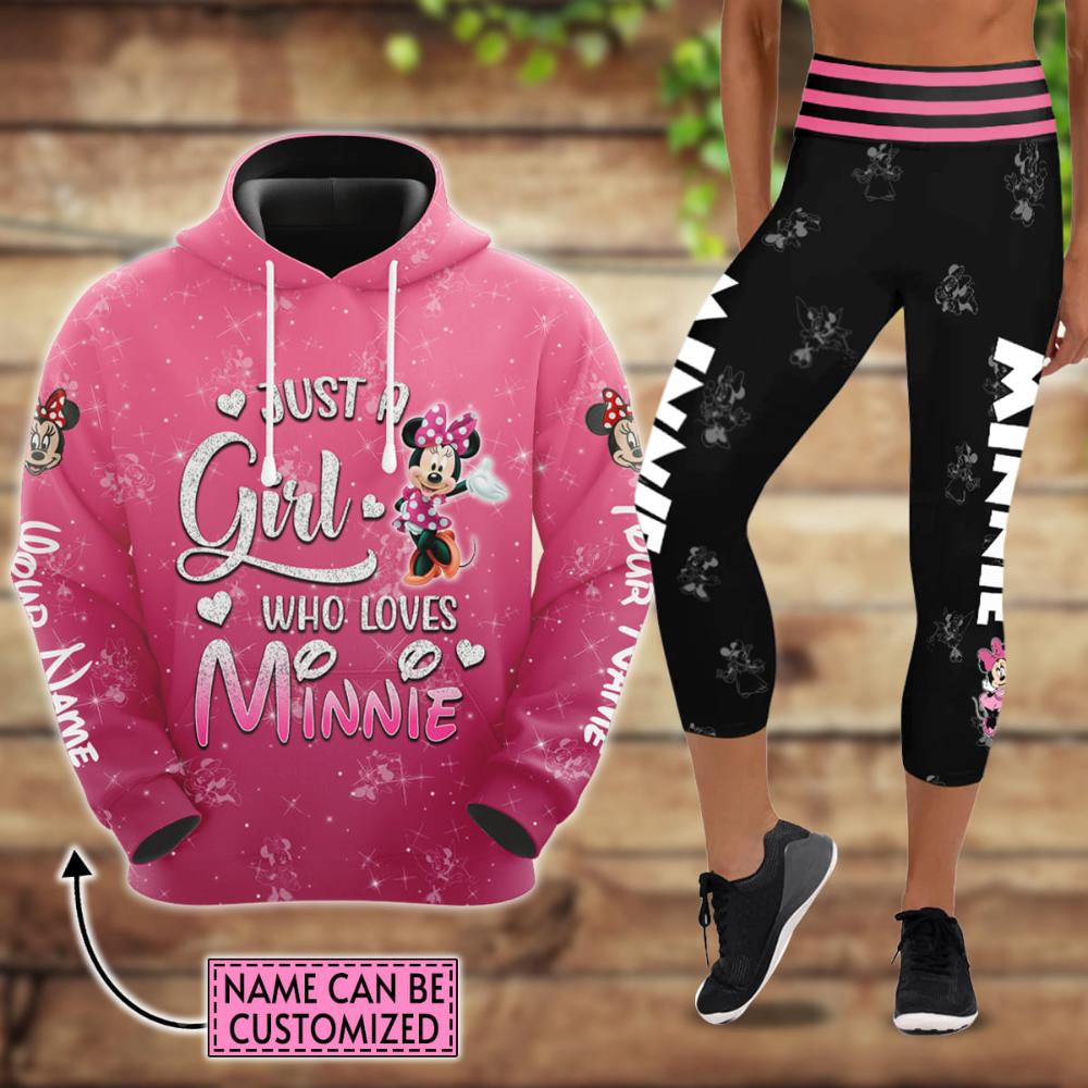 CustomNameJustAGirlMinnieMouseHoodieAndCaprisLeggingsSet 5