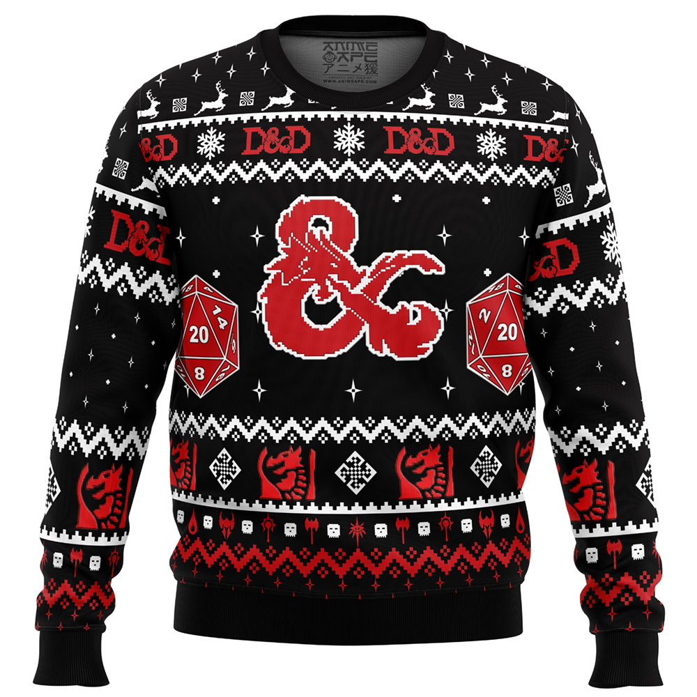 DD Dungeons and Dragons Ugly Christmas Sweater FRONT mockup