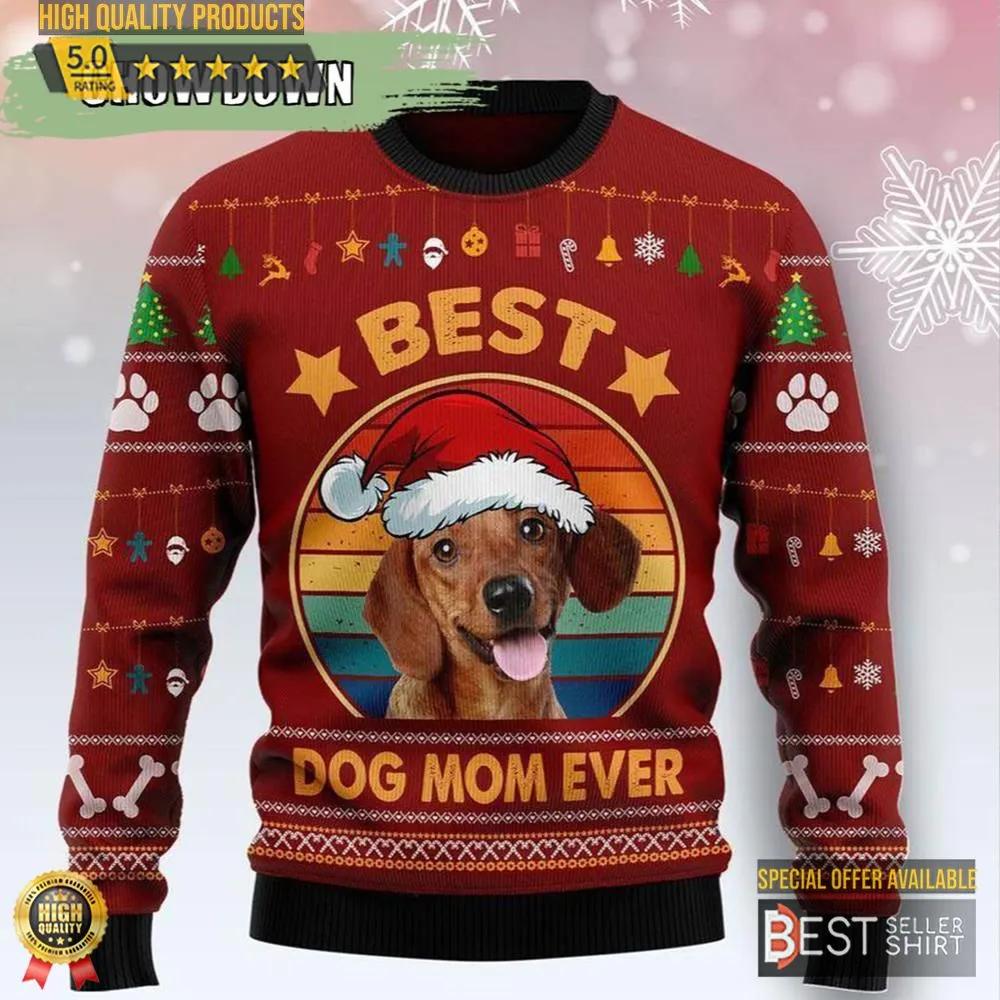 Dachshund Best Dog Mom Ever Dog Ugly Christmas Sweater 1