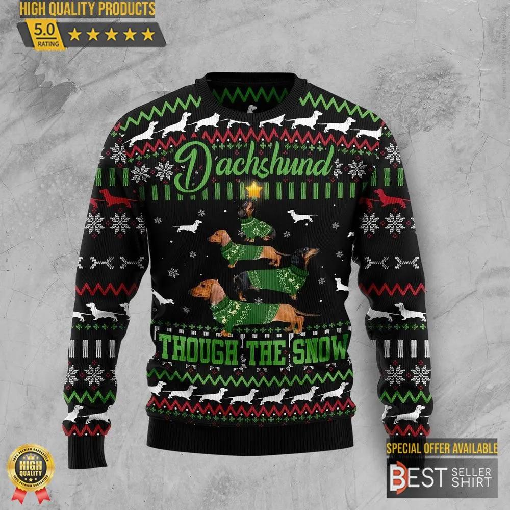 Dachshund Through Snow Christmas Ugly Christmas Sweater 1