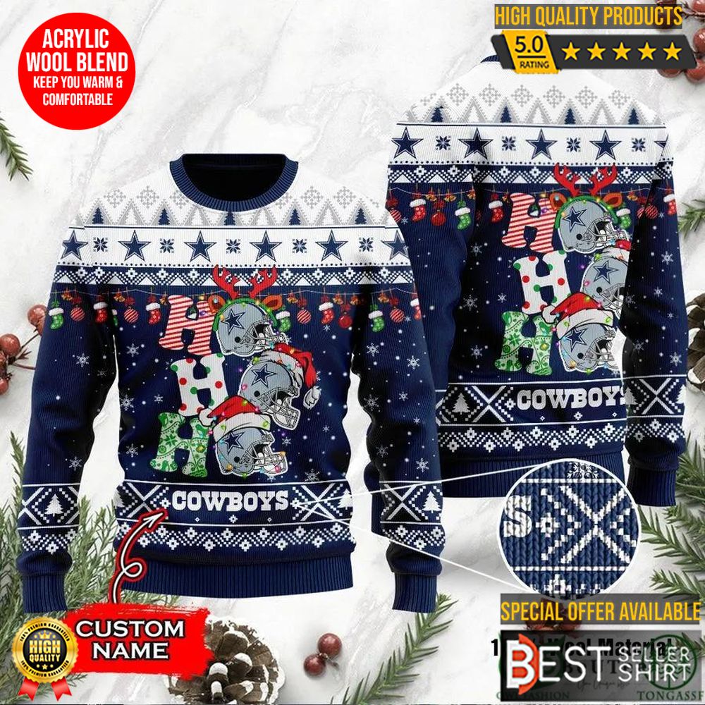 Dallas Cowboys Football Logo Hohoho Christmas Ugly Sweater Personalized Shirt 1