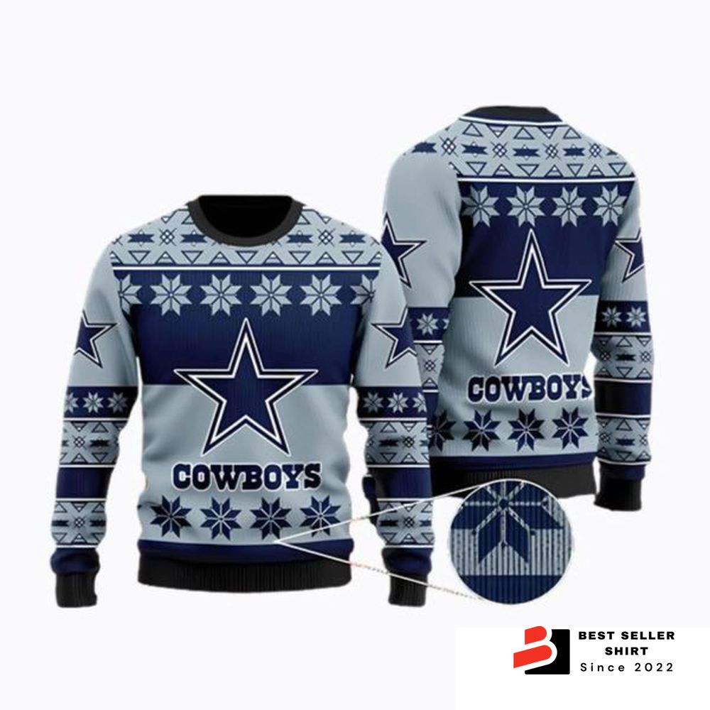 Dallas Cowboys Snowflakes Pattern Ugly Sweater Christmas 1