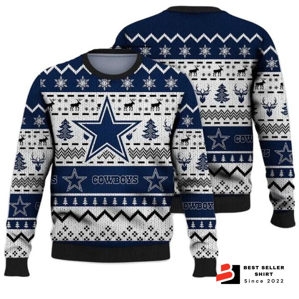 Dallas Cowboys Sweater Christmas Tree Reindeer Pattern 1