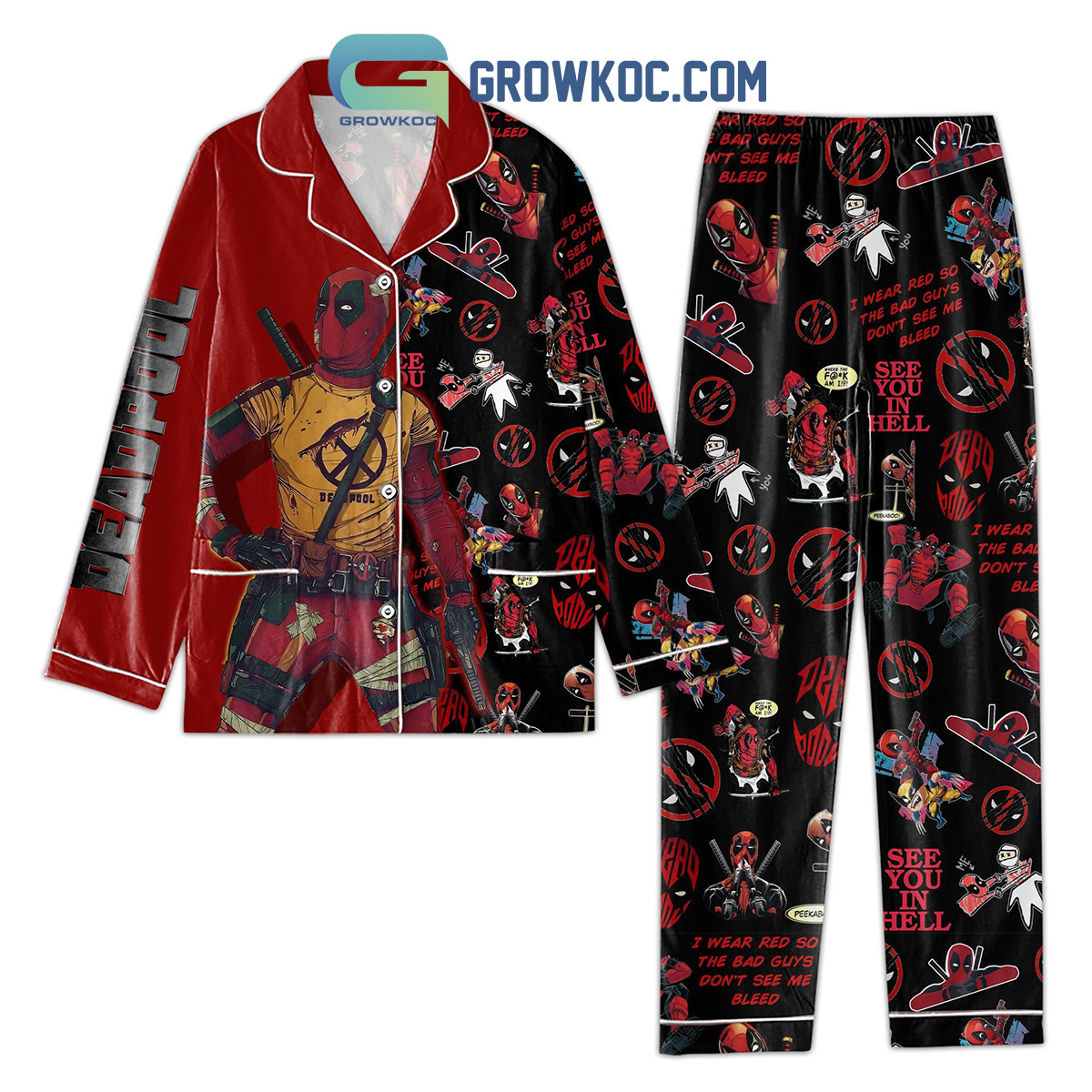 Deadpool See You In Hell Polyester Pajamas Set Red Design2B1 OHT1T