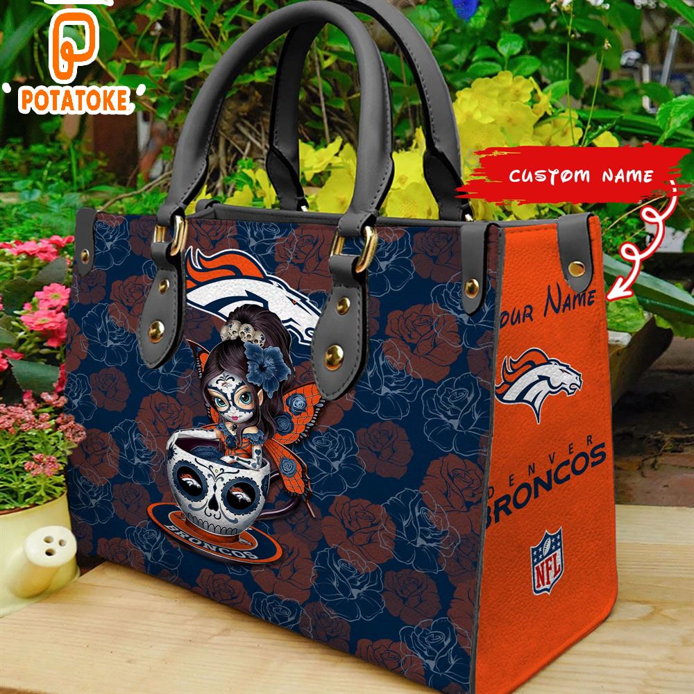 Denver Broncos Sugar Skull Girl Women Leather Hand Bag