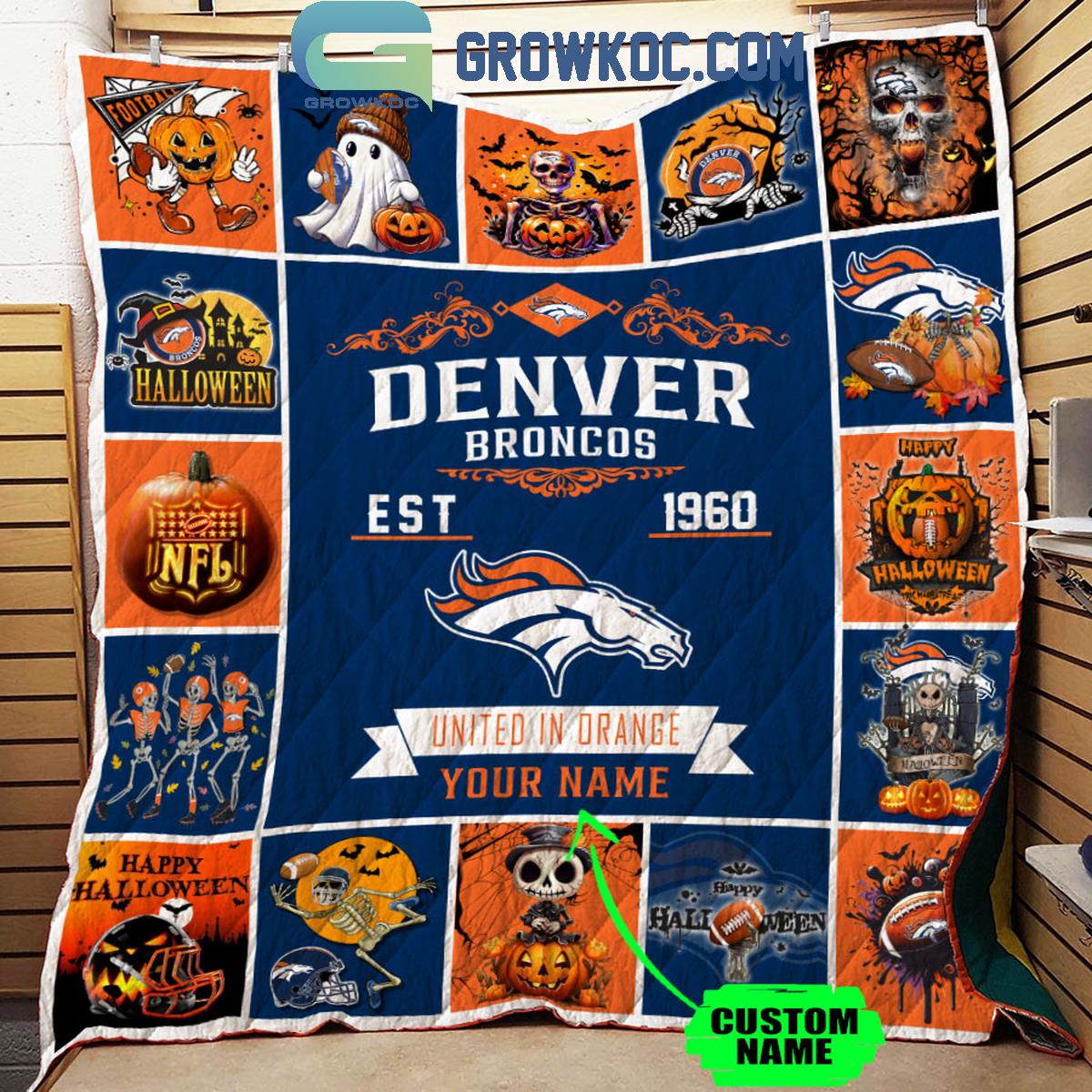 Denver Broncos United In Orange Est. 1960 Personalized Fleece Blanket Quilt 1 VxXK3