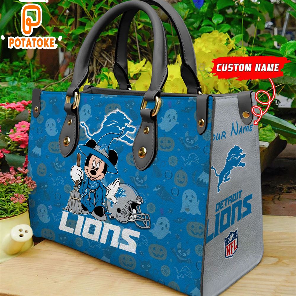 Detroit Lions NFL Minnie Halloween Women Leather Hand Bag