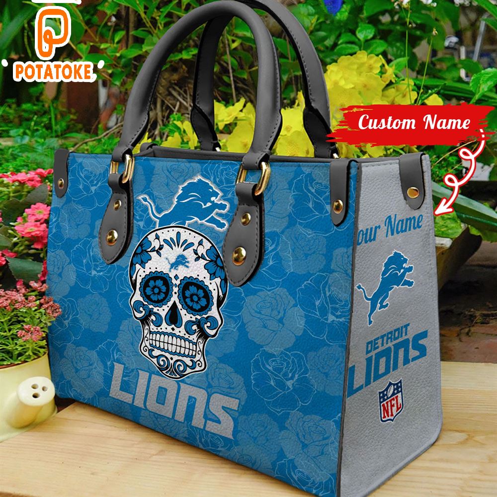 Detroit Lions NFL Team Sugar Skull Women Leather Hand Bag