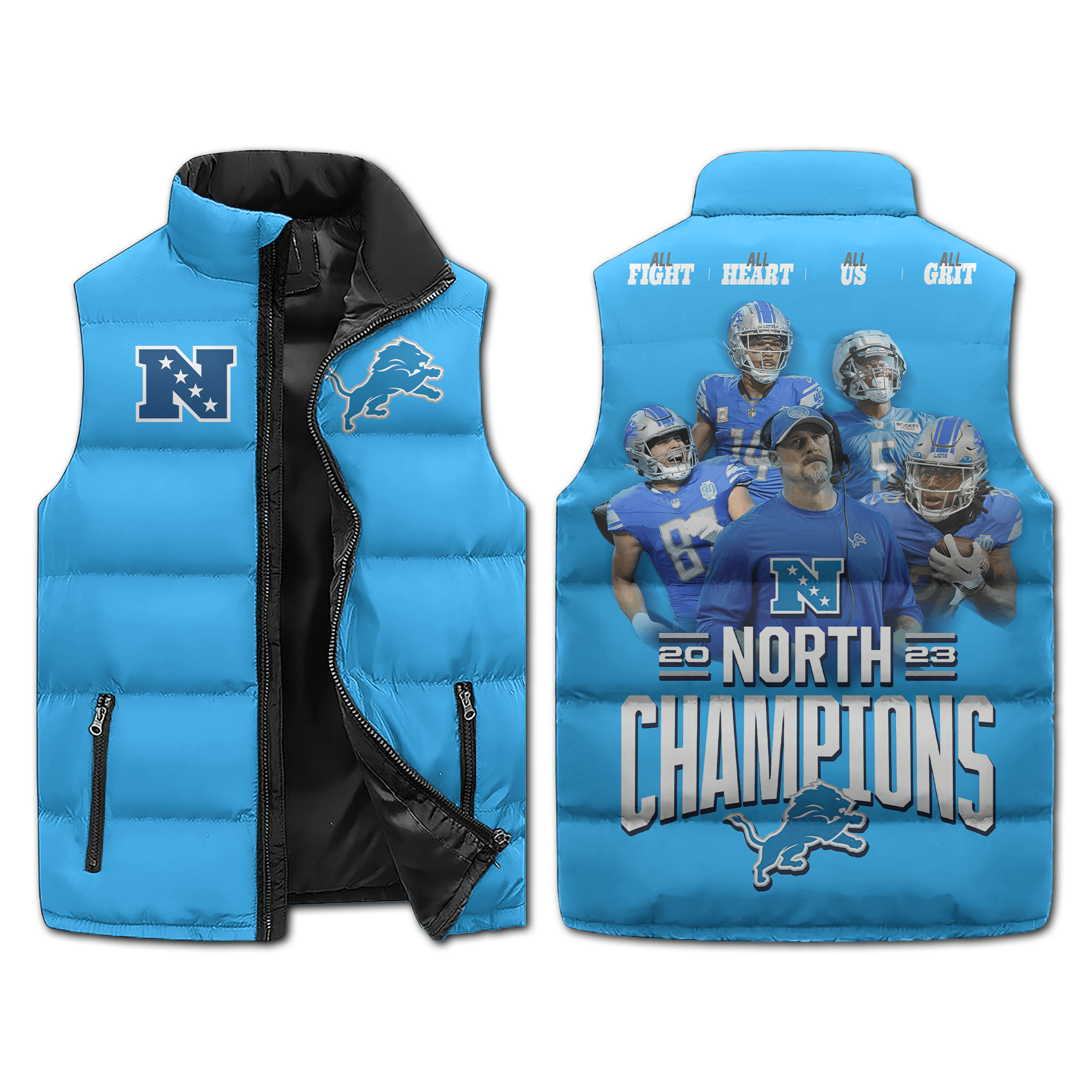 Detroit Lions North Champions 2023 Puffer Sleeveless Jacket2B1 DDP6N