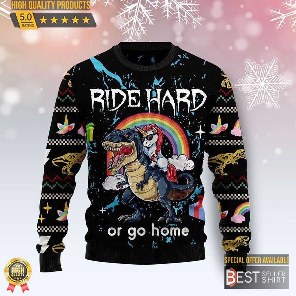 Dinosaur Unicorn Ride Hard Ugly Christmas Sweater Christmas Gifts 1