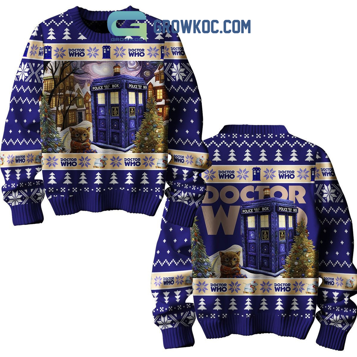 Doctor Who Police Public Call Box Christmas Ugly Sweater2B1 Jdxcn