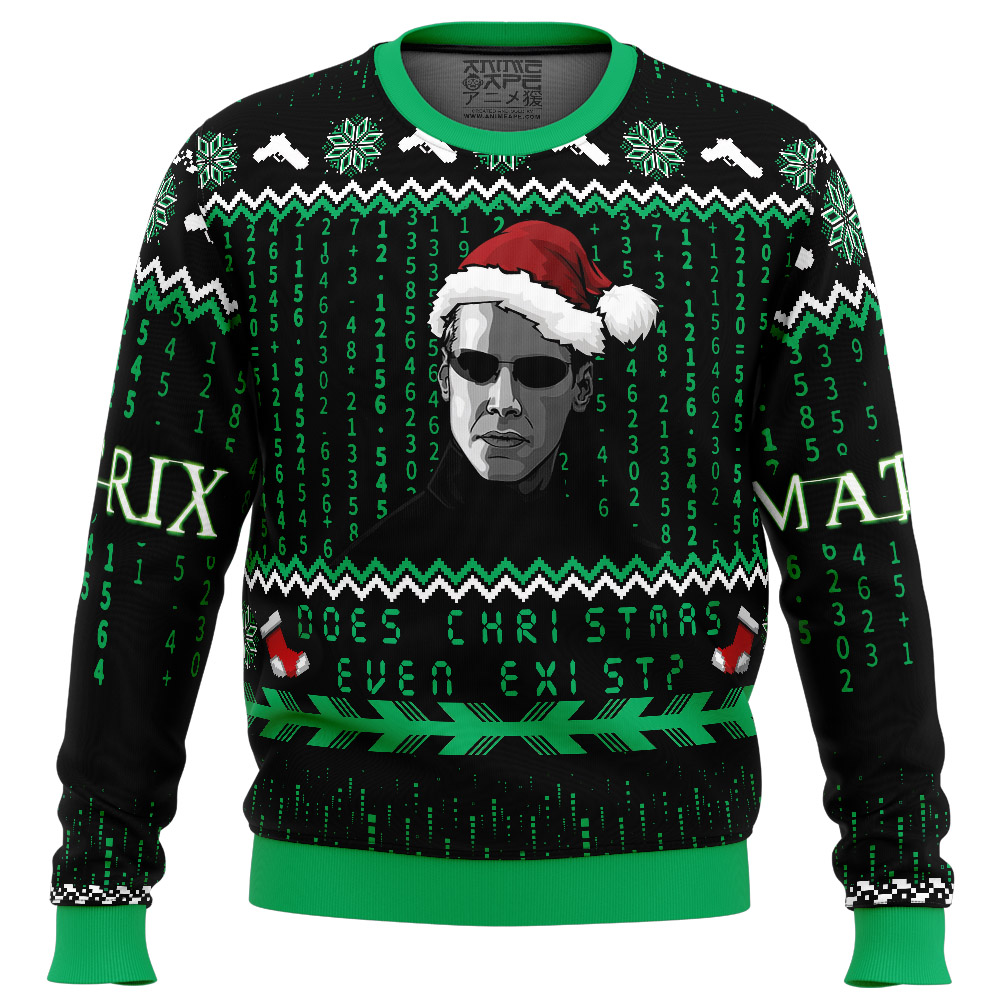 Does Christmas Even Exist Matrix Ugly Christmas Sweater FRONT mockup