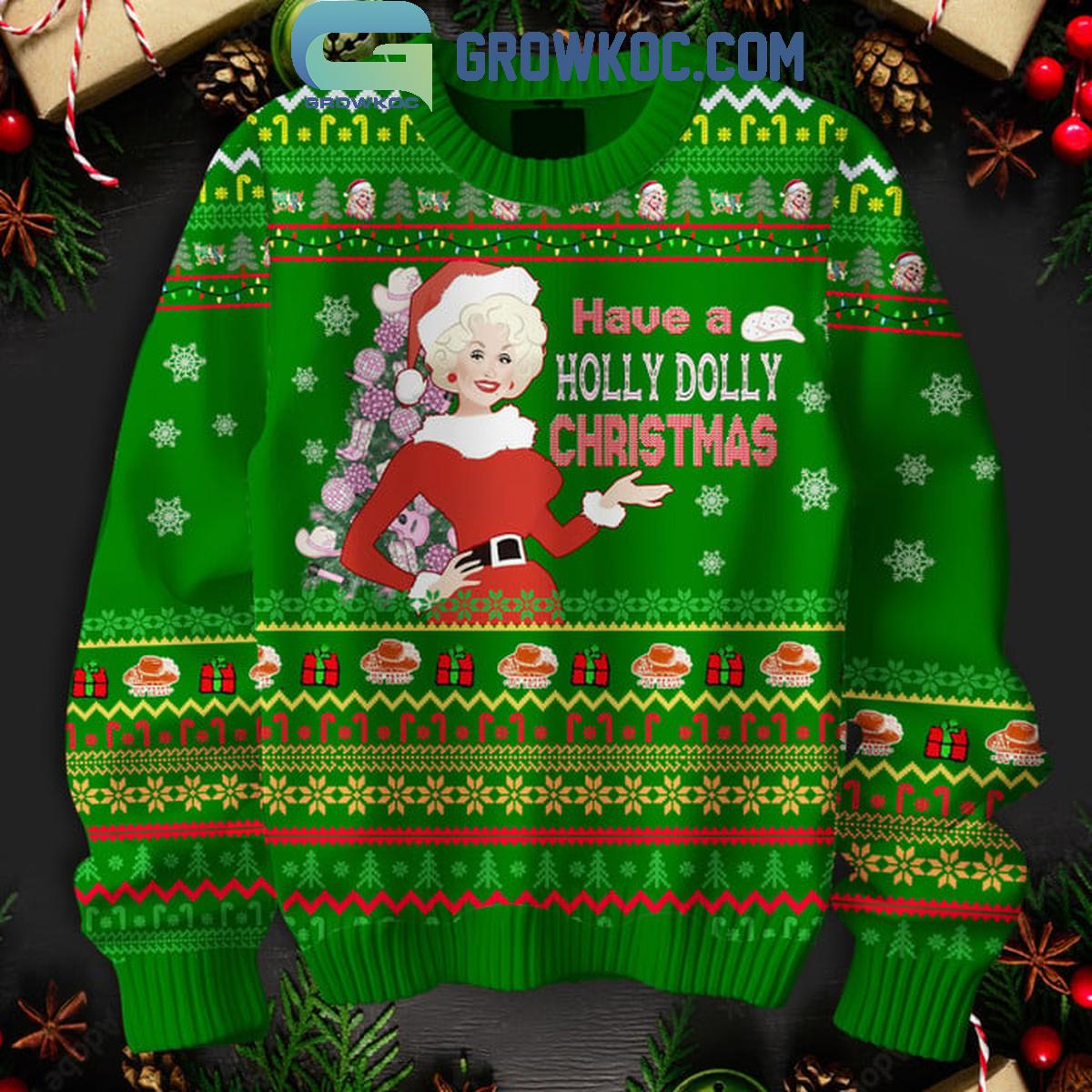 Dolly Parton Have A Holly Dolly Christmas Green Design Ugly Sweater 1 MIknv