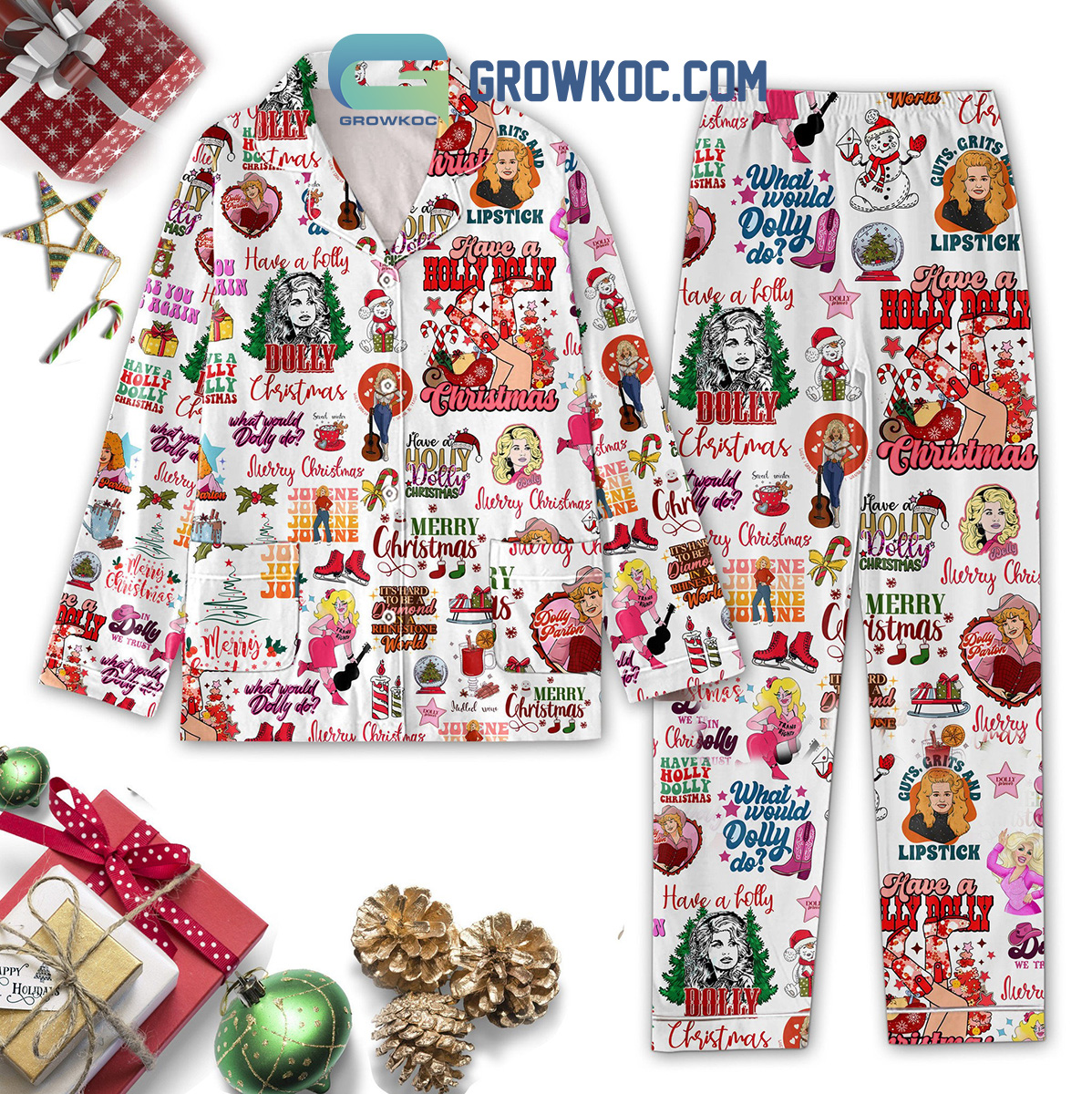 Dolly Parton Have A Merry Christmas What Would Dolly Do Pajamas Set2B1 G4mLy