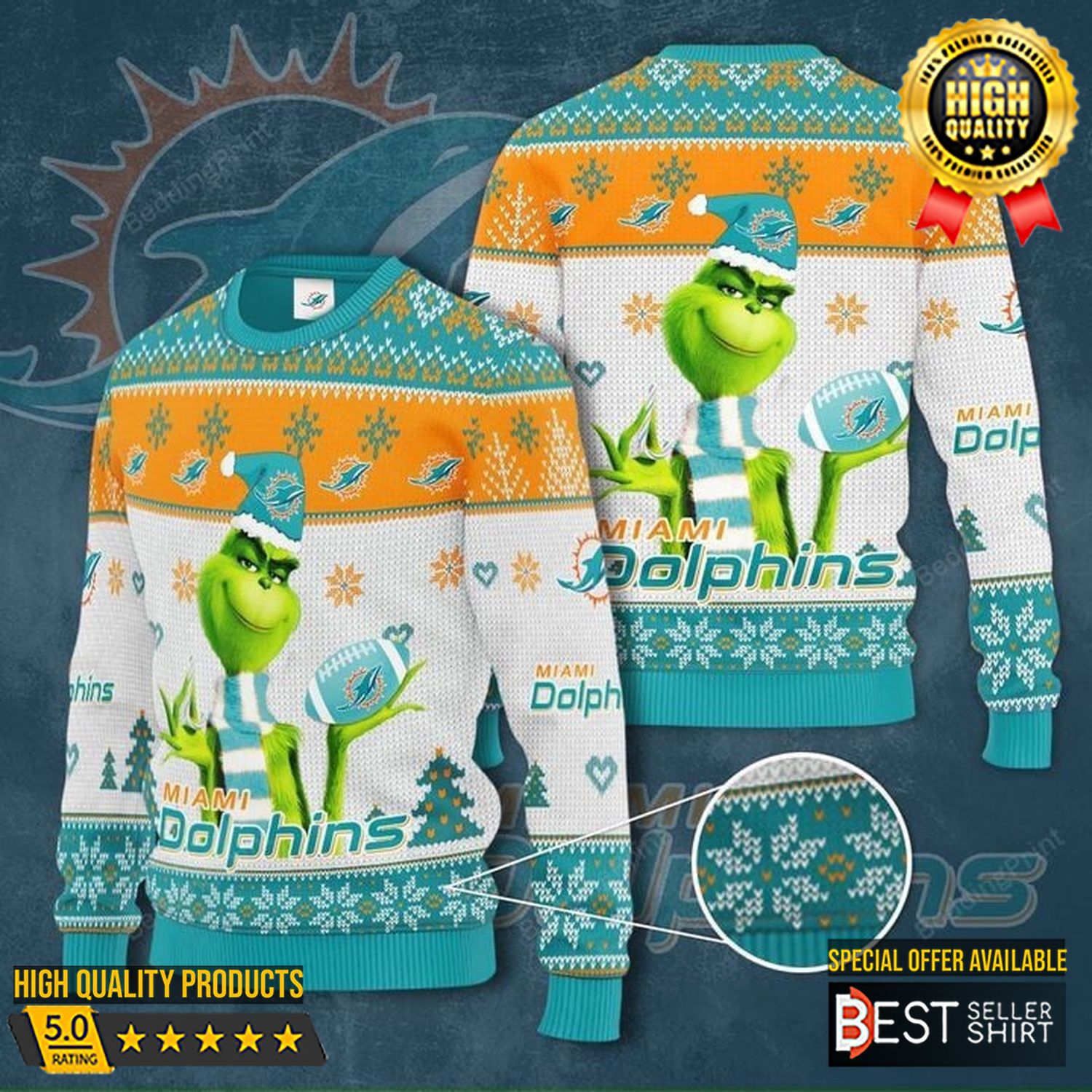 Dolphins Football Nfl Grinch Ugly Christmas Sweater Grinch Christmas Movie