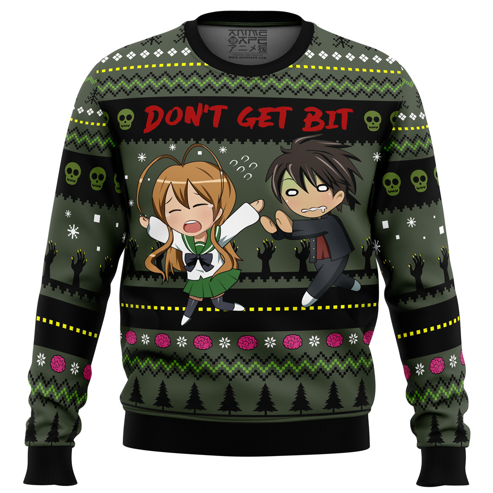 Dont Get Bit High School of the Dead Ugly Christmas Sweater FRONT mockup